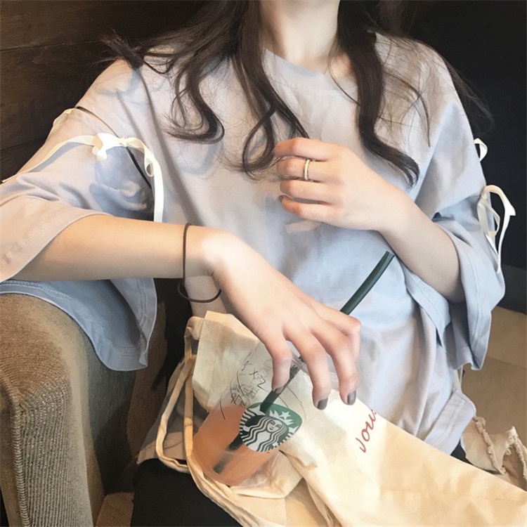 Áo Thun Tay Lửng Hở Vai Màu Sắc Trơn Phong Cách Hàn Quốc Thời Trang Mùa Hè Dành Cho Nữ