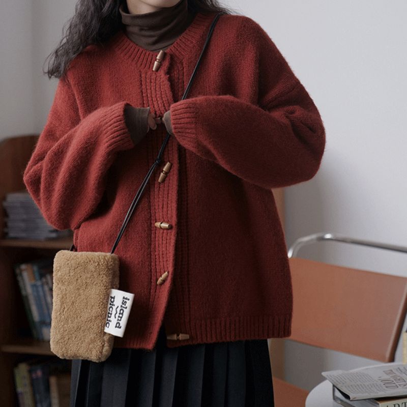 Áo len cardigan cài 6 khuy gỗ chéo - áo len dày dặn