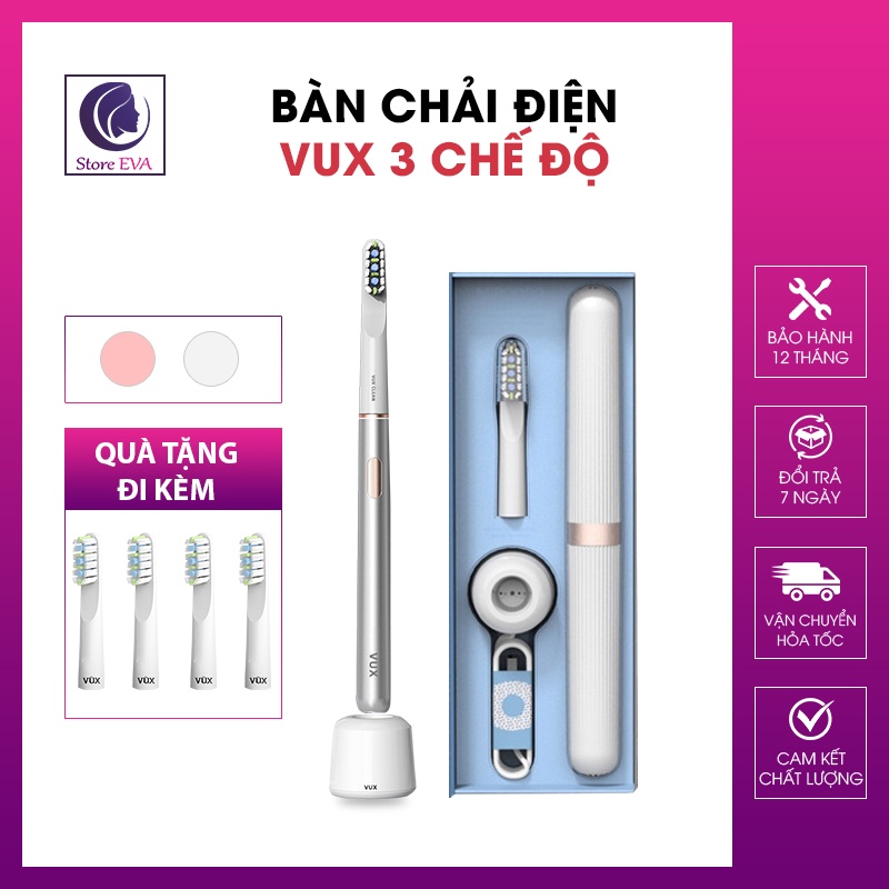 Bàn Chải Điện Vux 3 Chế Độ Ưu Việt, Mẫu Mới Siêu Nhỏ Gọn, Tặng 2 Đầu Chải Bảo Hành [12 Tháng]