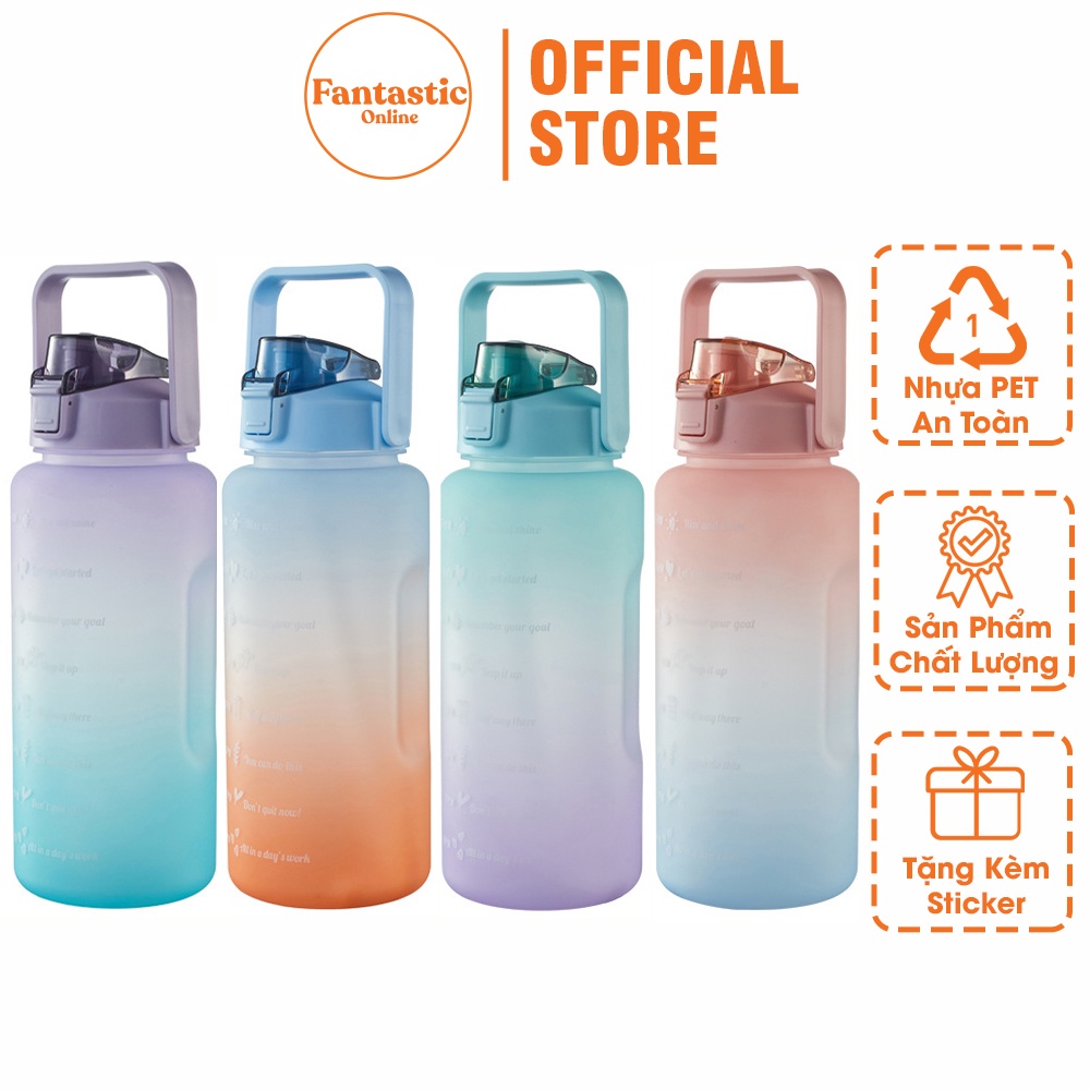 Bình Đựng Nước 2 Lít FANTASTIC - Thiết Kế Vạch Báo Giờ Uống Nước - Bình Nước Dành Cho Người Lười Uống Nước