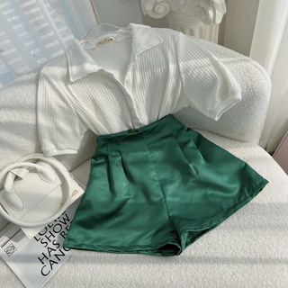 Set áo trắng cổ polo + short xanh