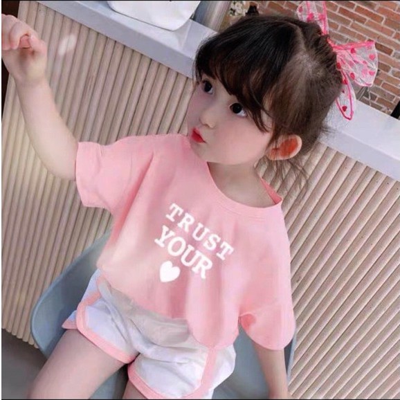 Đồ bộ bé gái Con Xinh cotton TRUST YOUR LOVE,set quần áo trẻ em từ 5 đến 14 tuổi