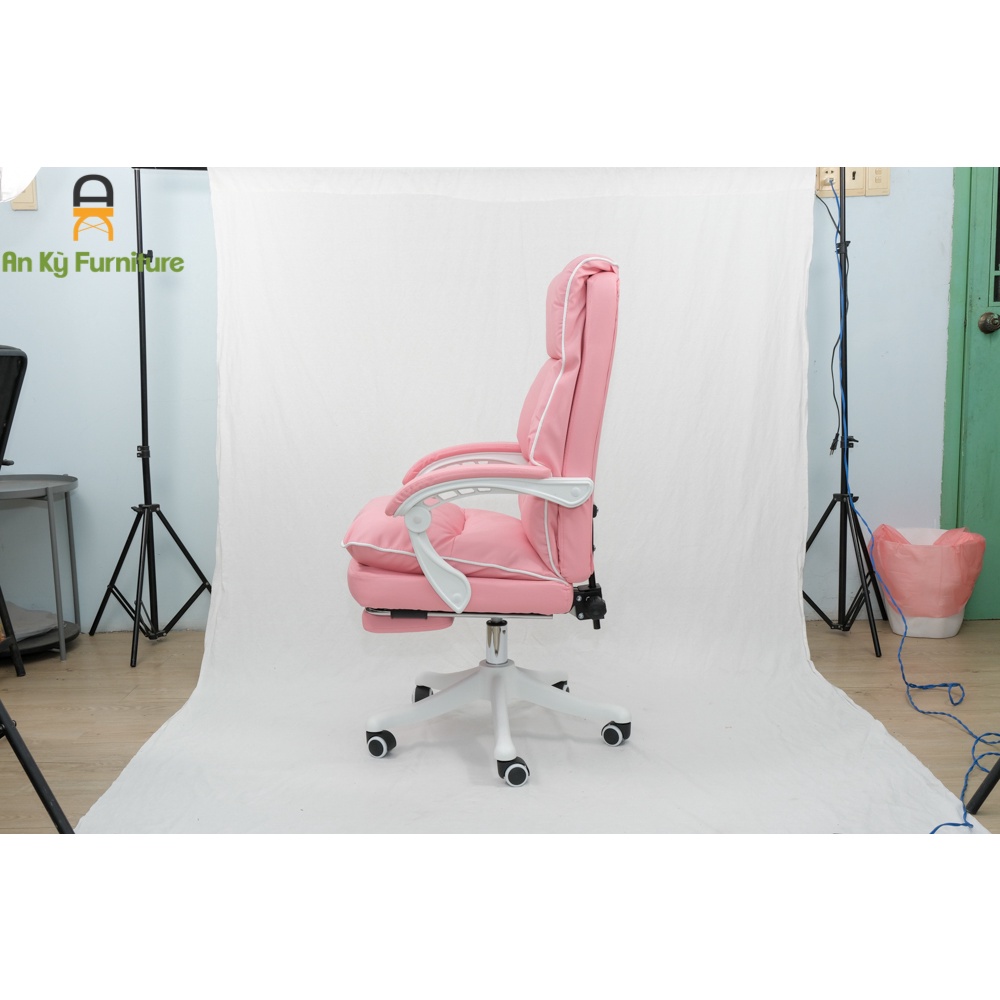 Ghế Gaming Văn Phòng Chân Xoay Có Tựa Đầu Ngã Nằm Màu Hồng Nữ Tínhjo-899h