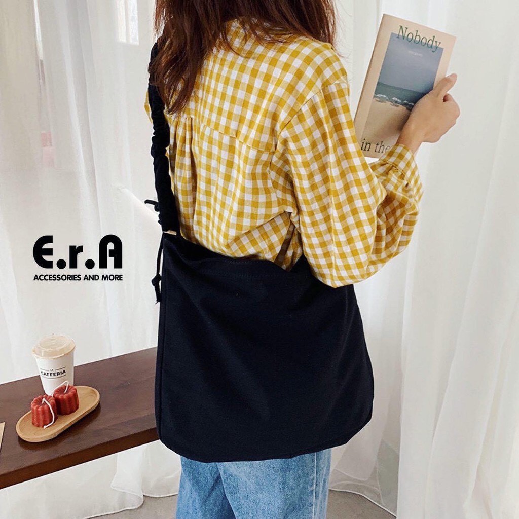 Túi Vải Canvas Nam/ Nữ ERASHOP 077081 - Dây Nhún Đơn Giản, Cá Tính, Size Lớn Tiện Dụng, Phù Hợp Đi Học, Đi Chơi, Rẻ Đẹp