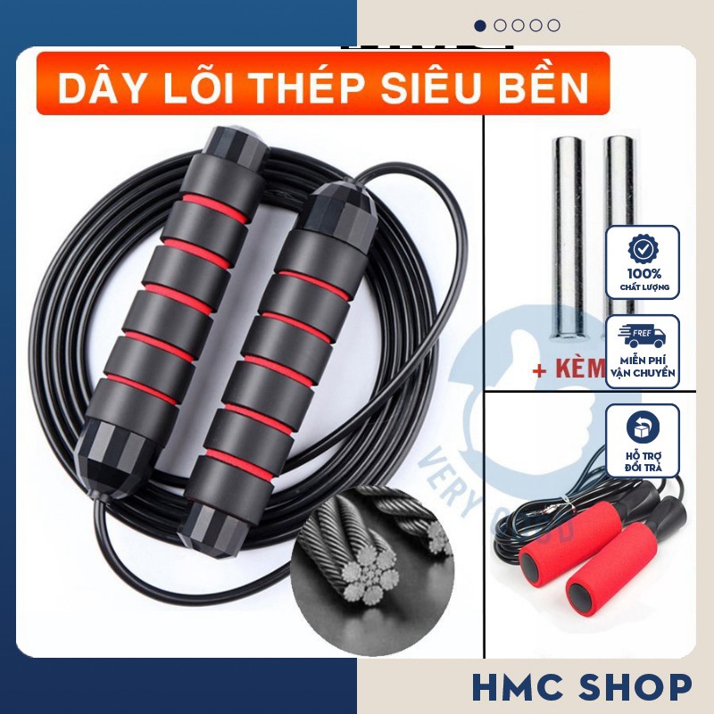 Dây nhảy giảm cân đốt mỡ bụng lõi thép đàn hồi kèm tạ 2.9m tập thể dục gym muay thái tại nhà