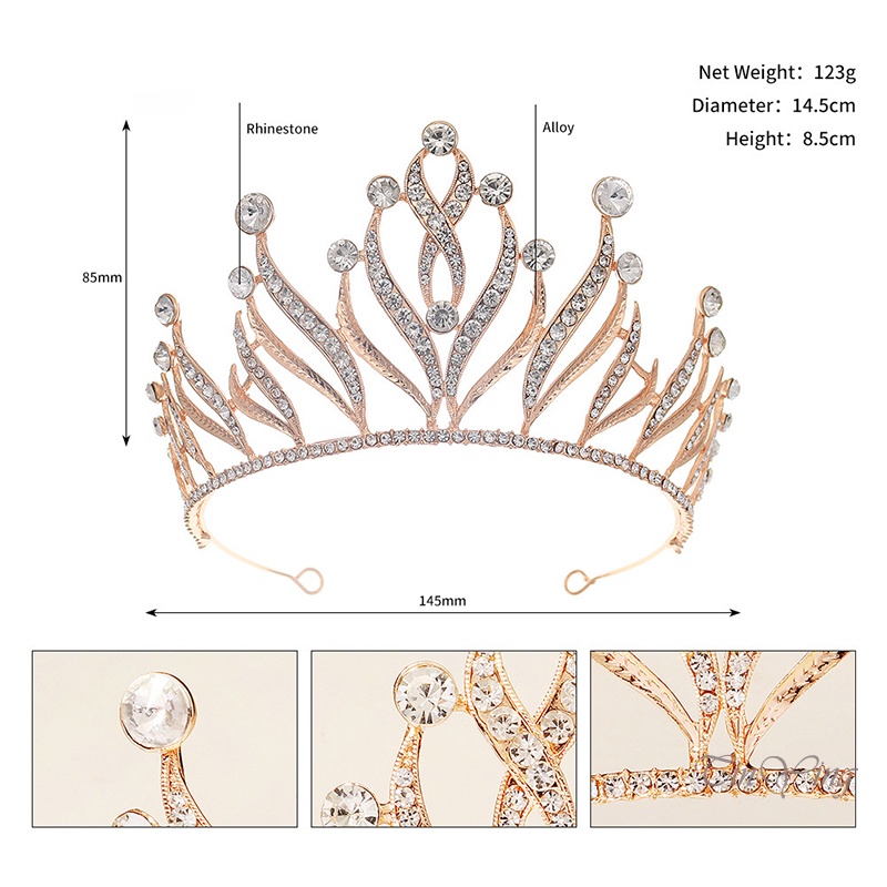 GETNOIVAS Băng Đô Cài Tóc Hình Vương Miện Đính Đá Lấp Lánh Thời Trang Cho Cô Dâu