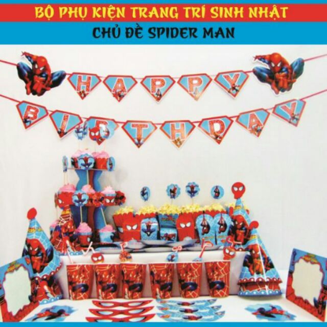 Bộ phụ kiện trang trí sinh nhật chủ đề spiderman