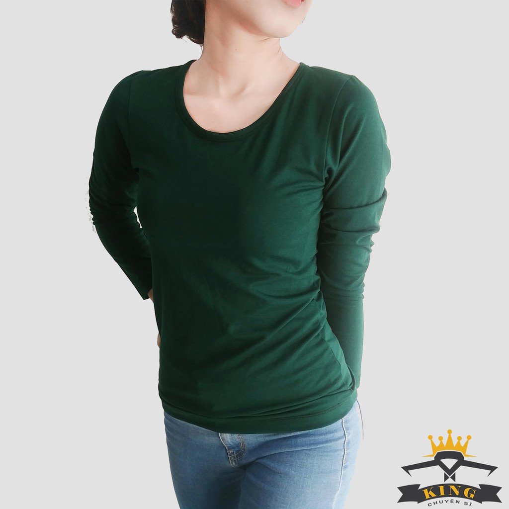 Ao thun tay dài nữ - áo phông dài tay nữ cổ tròn, màu đen, trắng TINYKING W05