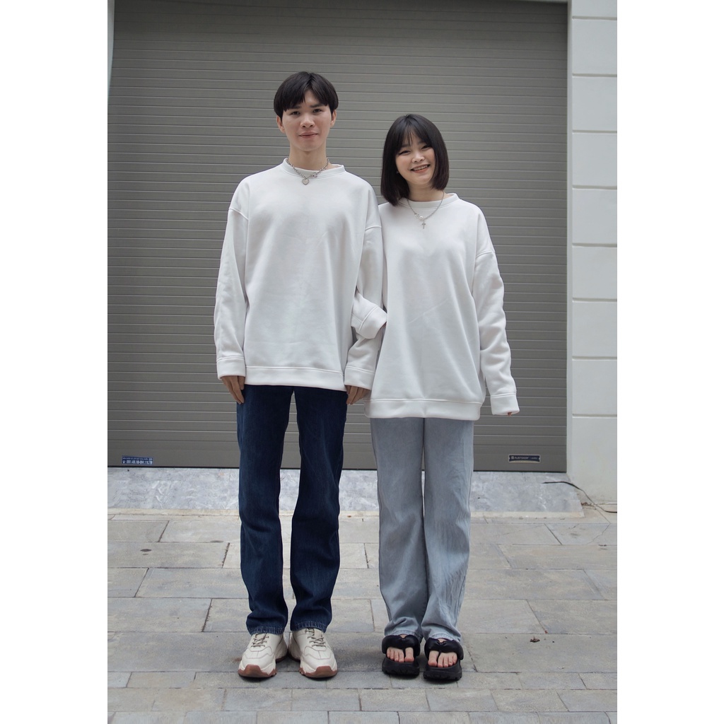Áo sweater oversize trơn KATI from rộng cho nam và nữ chất liệu nỉ bông