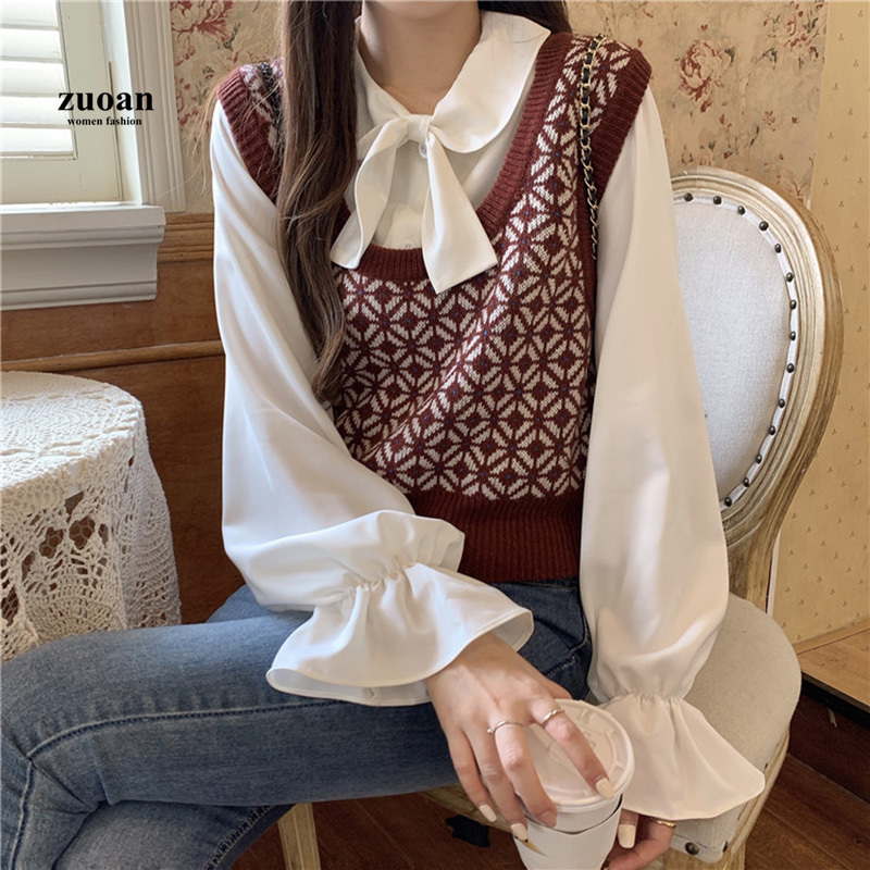 Áo len SUXI không tay họa tiết kẻ sọc thời trang thu đông cho nữ