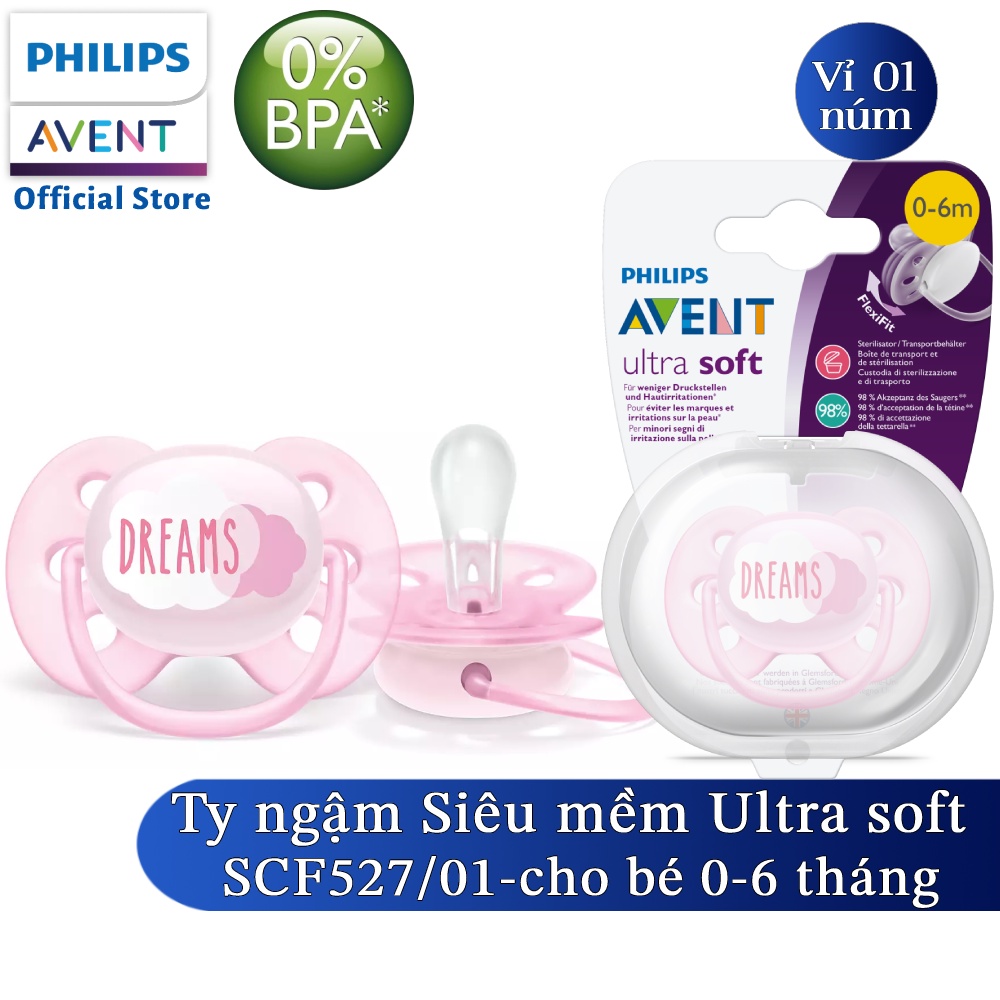 Philips Avent núm ty ngậm siêu mềm 0-6 tháng, vỉ đơn SCF522/01 SCF527/01