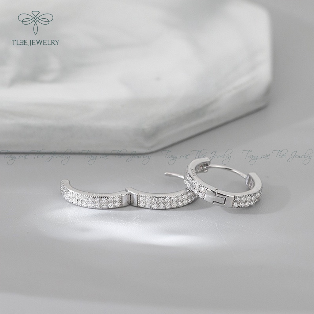 Khuyên tai bạc unisex TLEE nạm đá tròn bản to sang trọng NCJ B0138