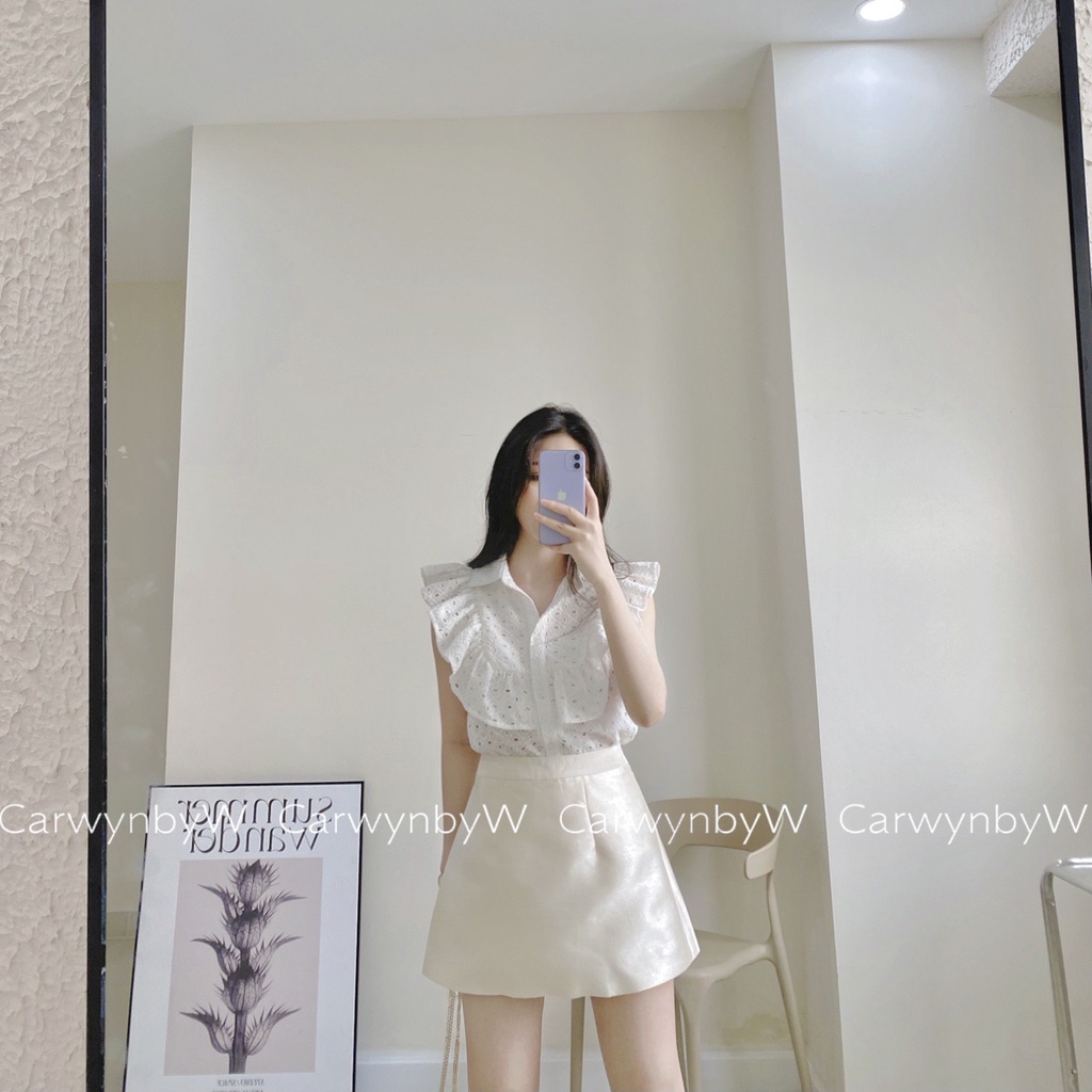 CarwynbyW - Chân Váy Thiết Kế Chữ A - Tafta Ánh Kim Không Túi