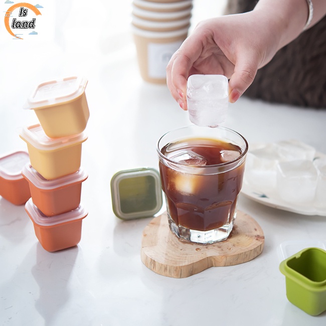 Bộ 6 Khuôn Silicone Làm Đá Viên Hình Vuông Có Nắp Trong Suốt Tiện Dụng