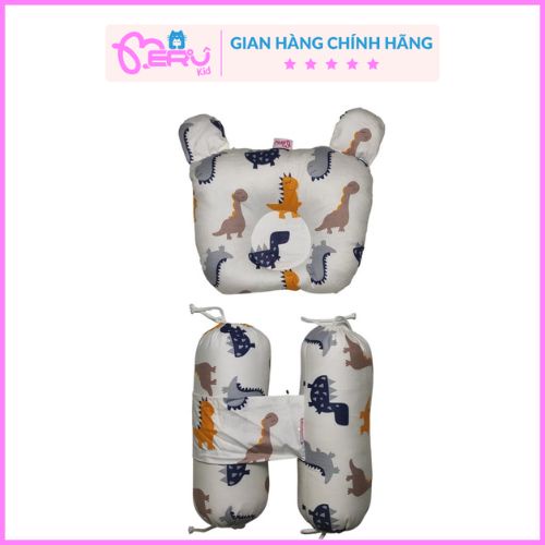 Gối chặn cho bé, bộ chèn bụng sơ sinh MERU chống bẹt đầu ruột bông cao cấp - Meru Kids