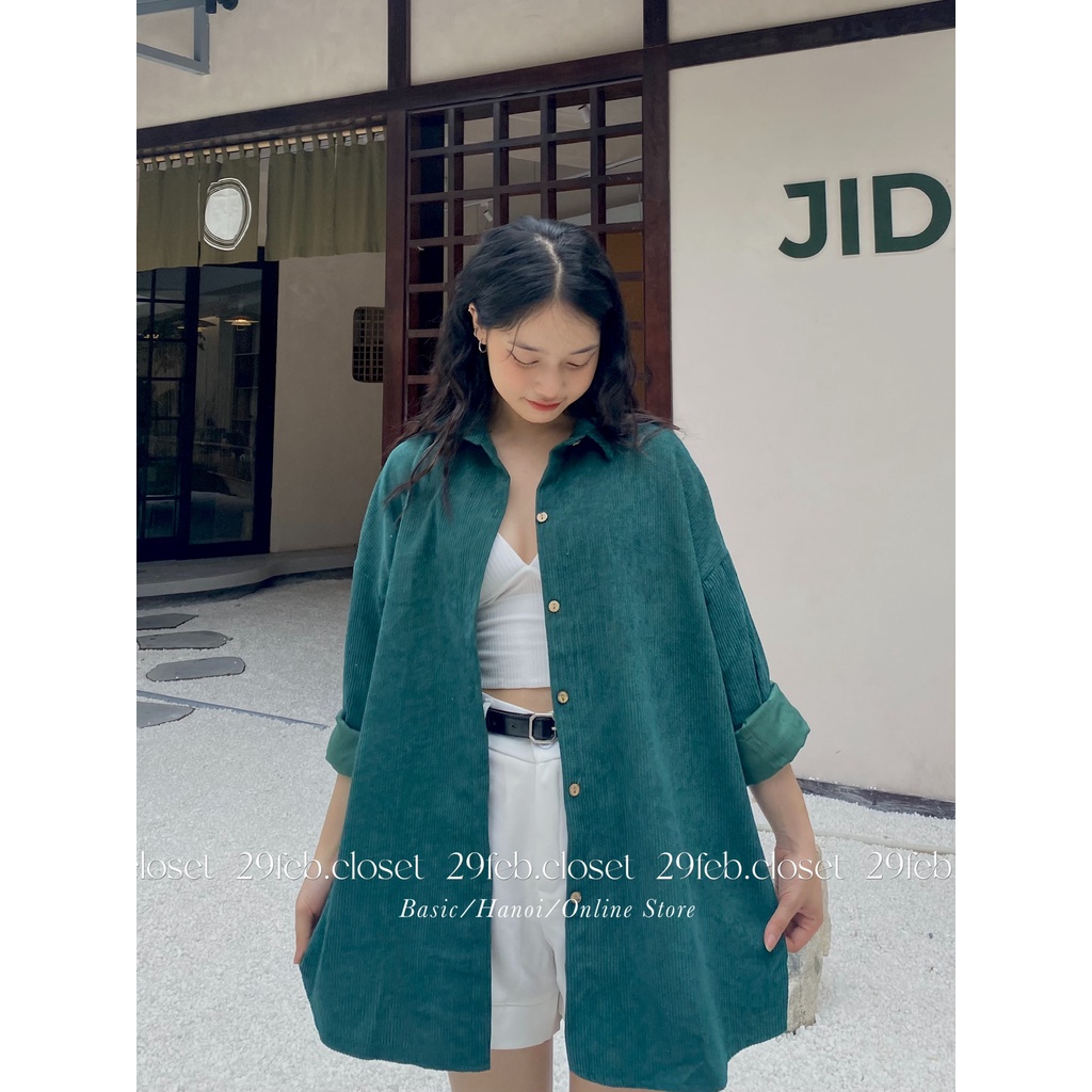 [Ảnh thật/Video] Áo sơ mi nhung tăm oversize dài tay - 29feb.closet - A75