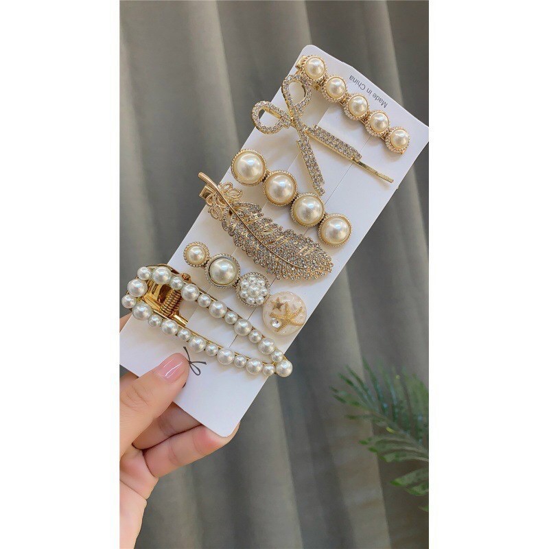 Set 6 kẹp tóc vàng đính ngọc siêu xinh Hàn Quốc Hottrend KT6