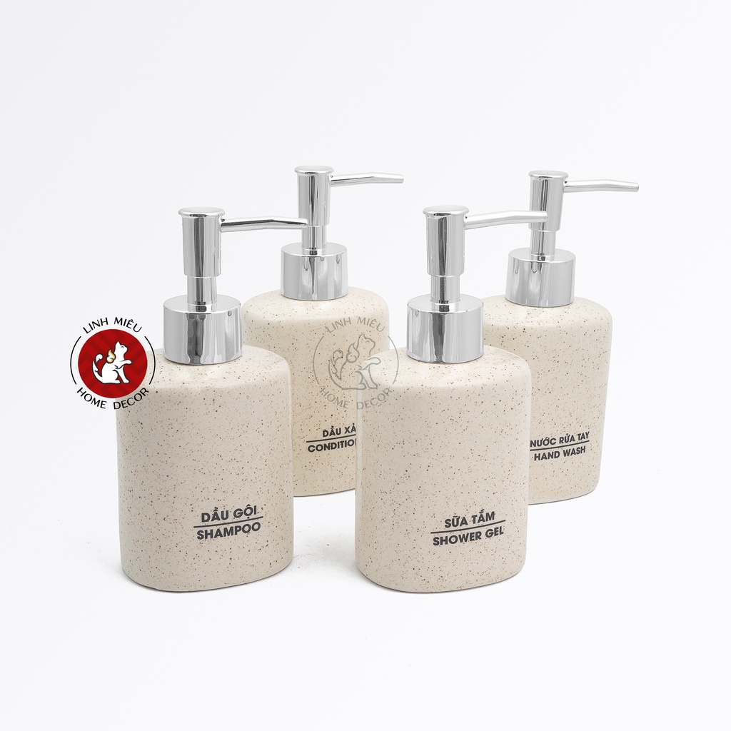 Bình sứ oval đựng nước rửa tay, dầu gội, sữa tắm cho nhà tắm sang trọng