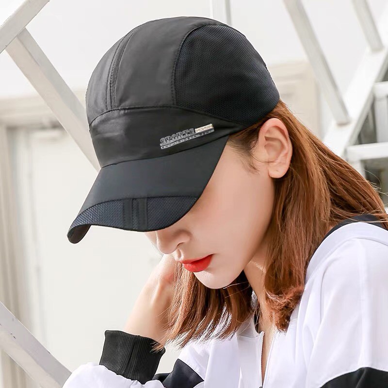 Nón Kết Mũ Lưỡi Trai Nam Nữ Cách Điệu Chất Liệu Vải Polyester Phối Lưới In Chữ Sport