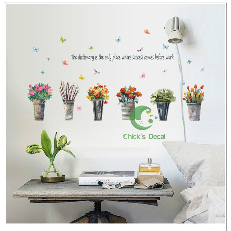 Decal dán tường hình chậu hoa trang trí