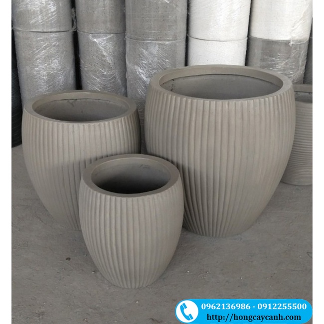 Chậu Xi Măng Nhẹ Trứng Tròn Kẻ Dọc II Chậu trồng cây ban công, nội thất, sân vườn