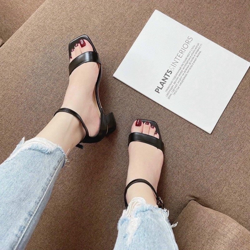 Sandal nữ quai ngang bít gót đế vuông 5p mũi tròn đi cực thích