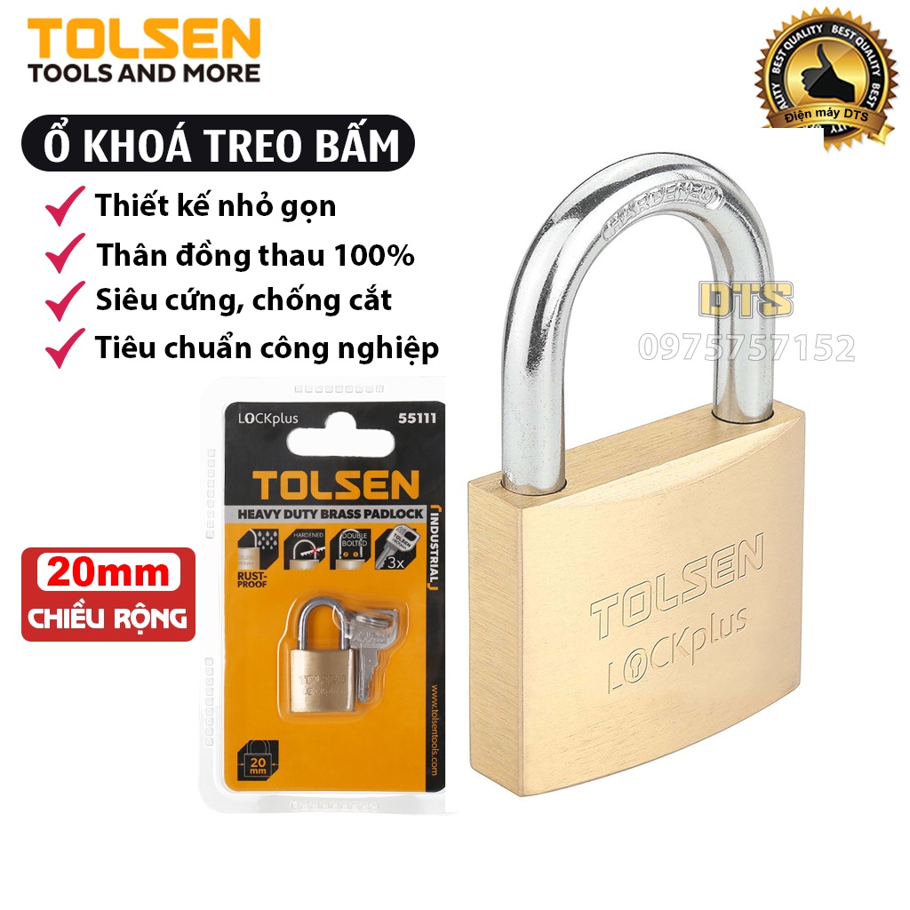 Ổ khoá treo đồng bấm công nghiệp size 20mm TOLSEN, khoá bấm khoá vali siêu cứng chống cắt - Tiêu chuẩn xuất khẩu châu Âu