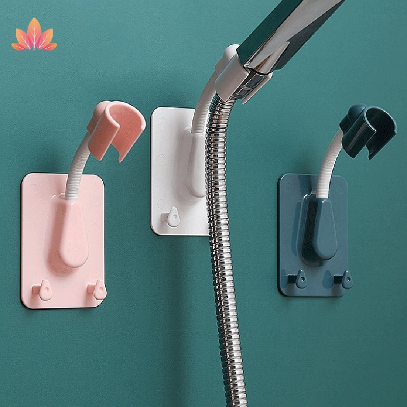 Giá giữ vòi hoa sen xoay 360 độ dán tường không cần khoan lỗ có 2 móc treo đồ điều chỉnh được dành cho phòng tắm spa