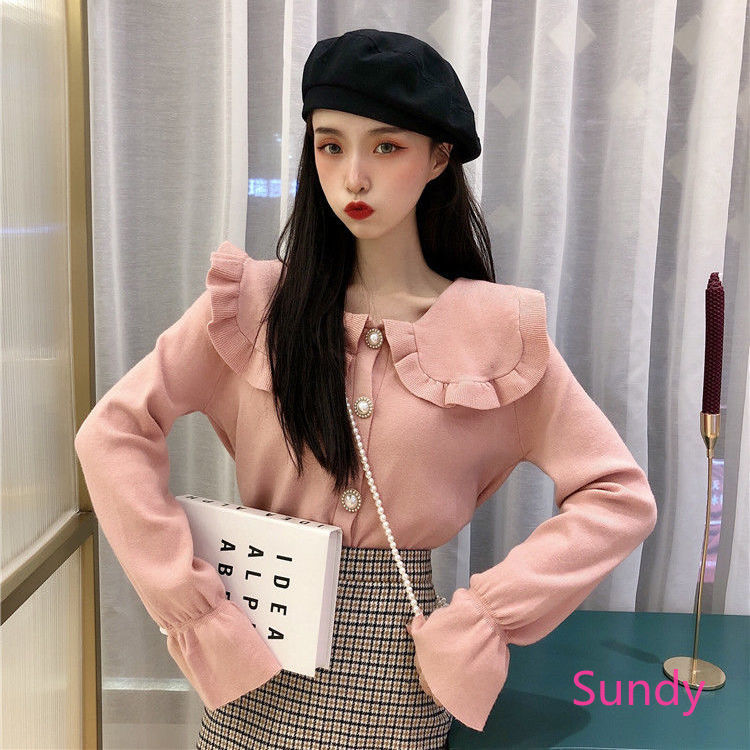 Áo nỉ dài tay cổ bẻ form dài thời trang nữ tính ngọt ngào