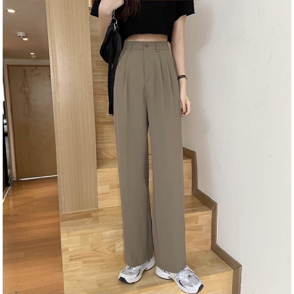 Quần Âu Nữ Ống Rộng, Lưng cao Dáng suông, Ống Suông Khuy Khóa Giữa, Form rộng Ống đứng Màu trơn Ulzzang Hàn Quốc | BigBuy360 - bigbuy360.vn