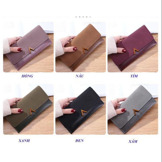 Ví cầm tay chữ V dáng dài