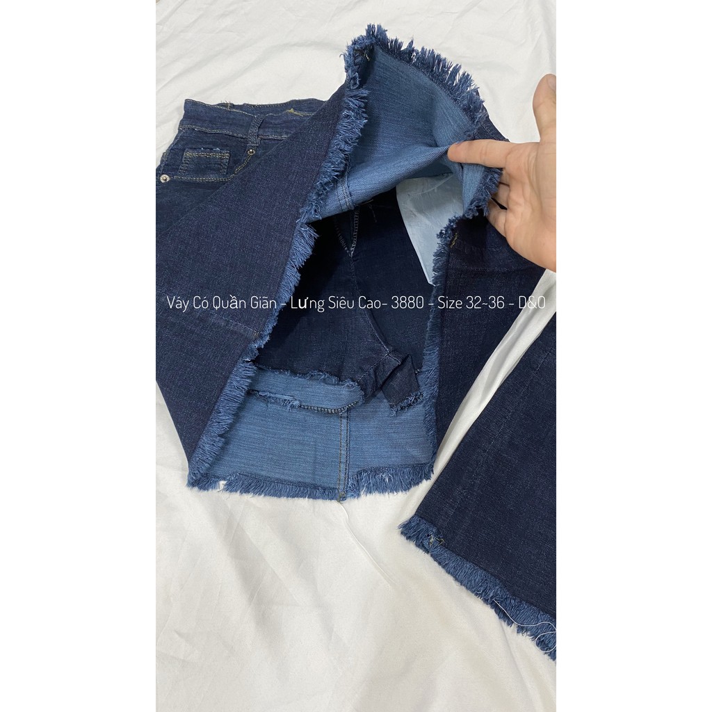 Chân Váy Jeans Có Quần Trong Cạp Lưng Cao - Quần Váy Jeans Đại Phom A Co Giãn