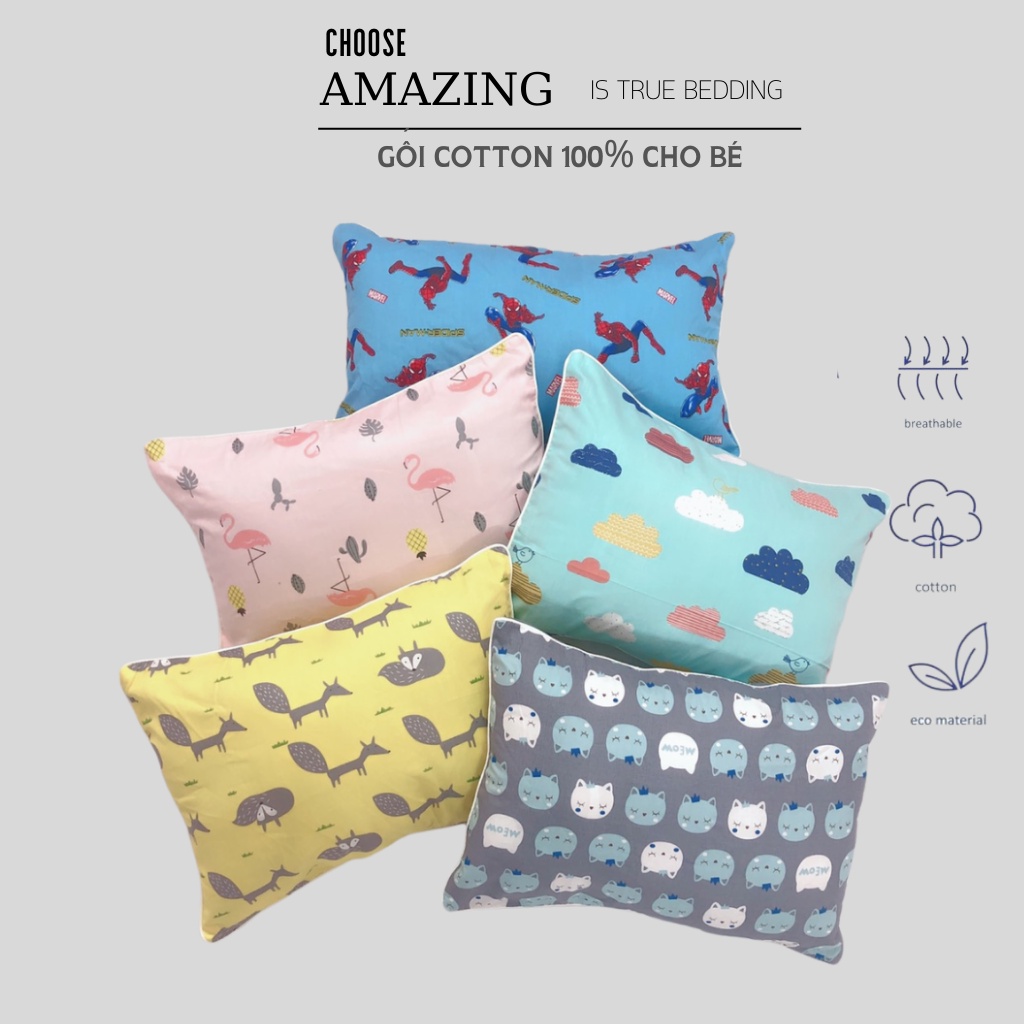Gối cotton 100% cho bé thấm hút mồ hôi tốt size 30-45cm