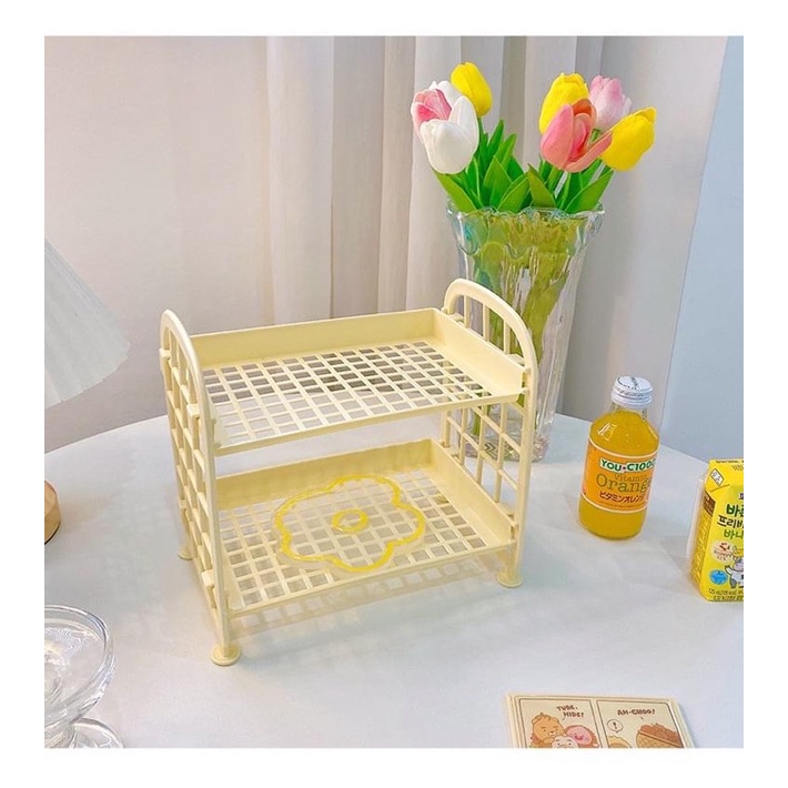 Kệ Nhựa Mini 2 Tầng Decor Bàn Học Đựng Đồ Siêu Xinh