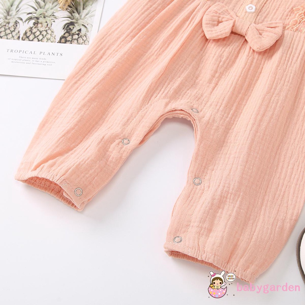 Bộ áo liền quần cổ tròn sát nách ren hoa kèm băng đô cho bé gái