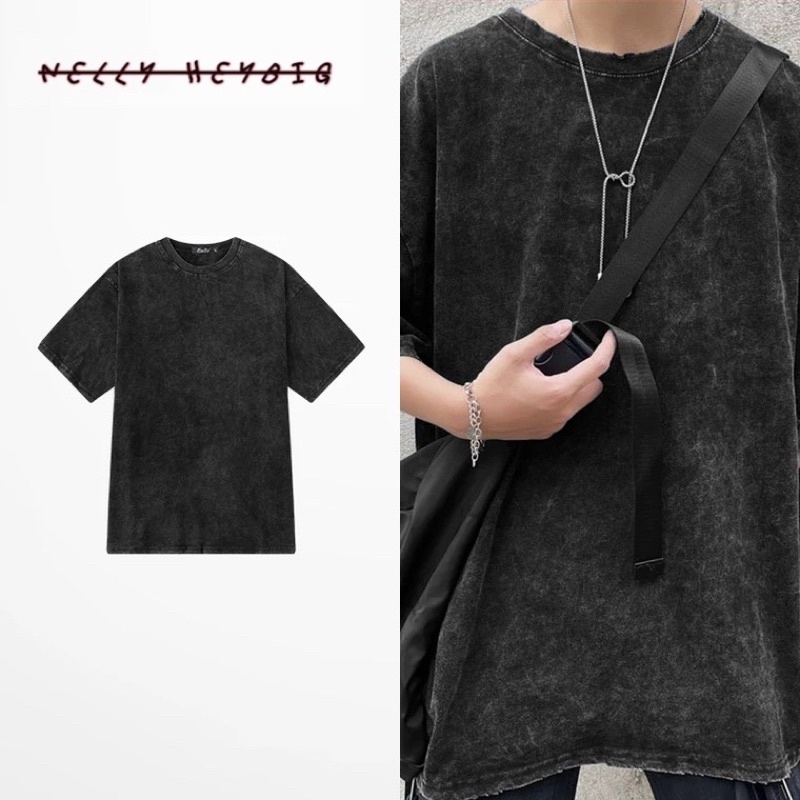 Áo thun tay ngắn 420017 Nelly Heybig denim form rộng dành cho nam và nữ Streetwear