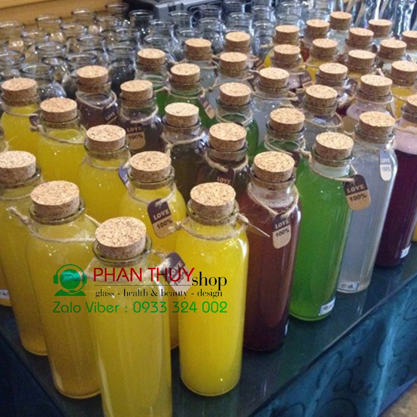 chai tròn thủy tinh 500ml nắp gỗ