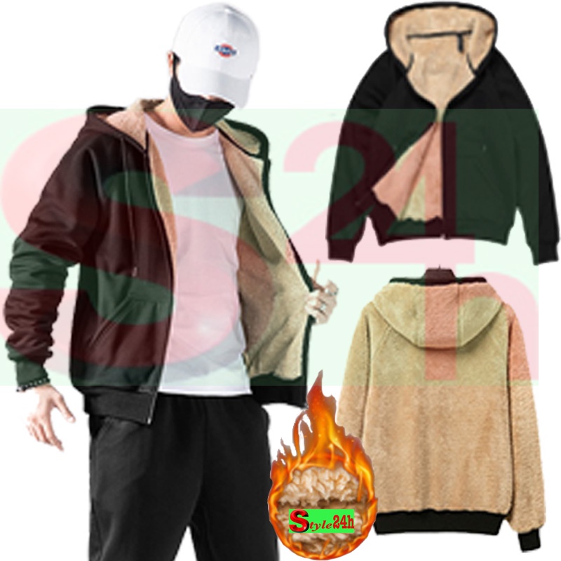 Áo khoác khóa kéo hoody nỉ lót lông cừu