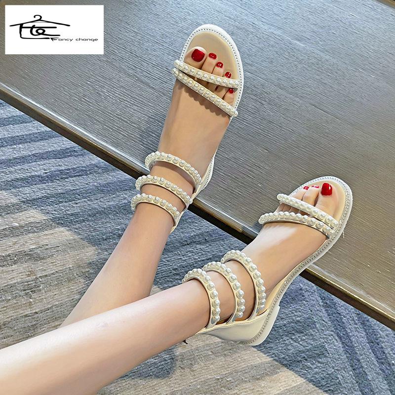 Giày Sandal Đế Bằng Đính Đá Thời Trang Mùa Hè Phong Cách Hàn Quốc Cho Nữ