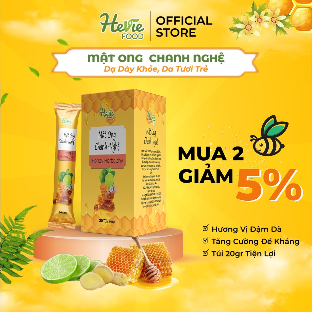 Mật ong Chanh Nghệ herbalthy dưỡng da đẹp dáng 20 Gr x 20 túi HeVieFood