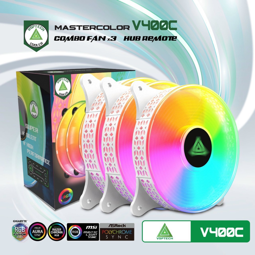 Bộ Kit 3 Fan Kèm Hub VSPTECH V207 LED ARGB - Hàng Chính Hãng