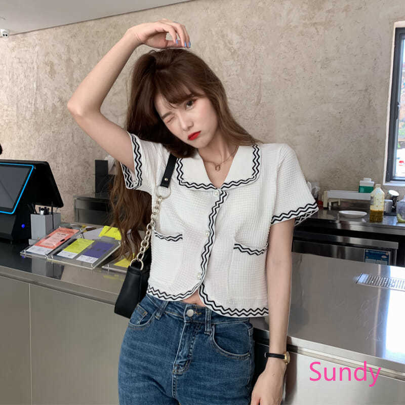 Áo Cardigan Tay Ngắn Cổ Búp Bê Dáng Rộng Thời Trang Cho Nữ