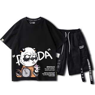 Bộ Quần Áo Nam Nữ Unisex Cộc Tay In Hình Gấu Trúc Mix Quần Short Phối Dây Zenko TOP NAM 1000197 + SHORT NAM 1000010