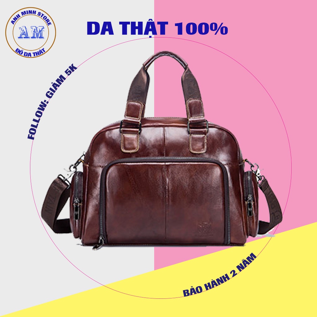 Túi xách du lịch da bò thật xách tay đeo chéo chống sốc nam công sở đi chơi đựng máy tính laptop loại 15.6 inch