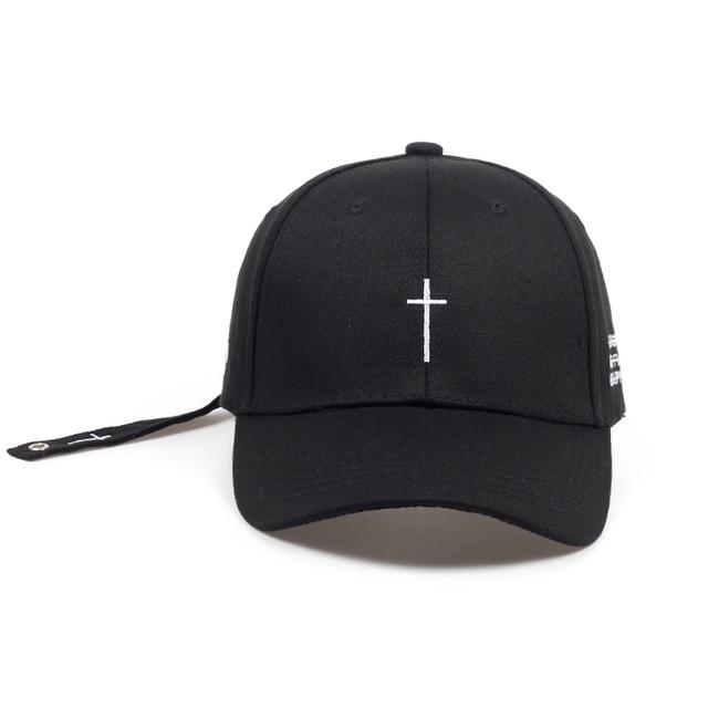 Mũ lưỡi trai thêu hình thánh giá màu trắng/ đen phong cách đường phố cho nam