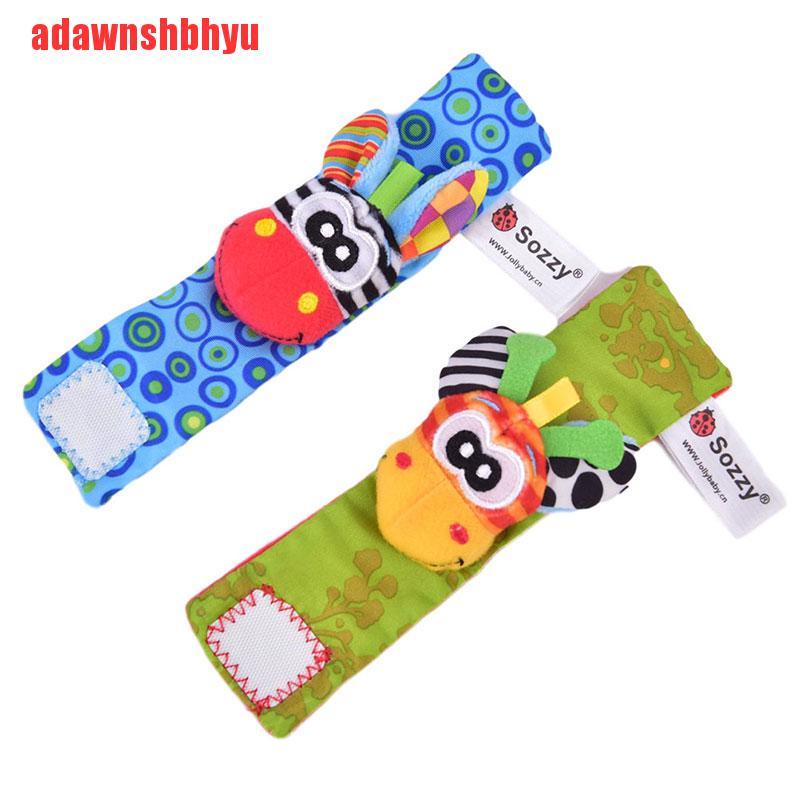 [adawnshbhyu]Sozzy Cute 2-piece Soft Baby Toy Wristband Cartoon Animal Plush BellRing Bell