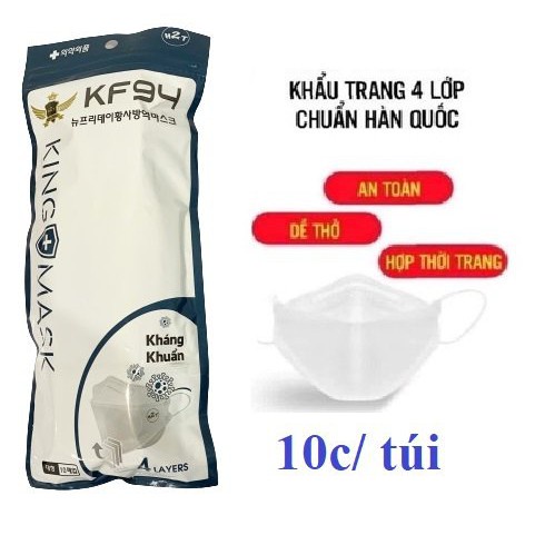 Chính Hãng -Túi Zip/10 chiếc Khẩu Trang KHÁNG KHUẨN 4D 4Lớp K94 KING MASK/ MINI MASK - Dây mềm Không làm đau nhức Tai.