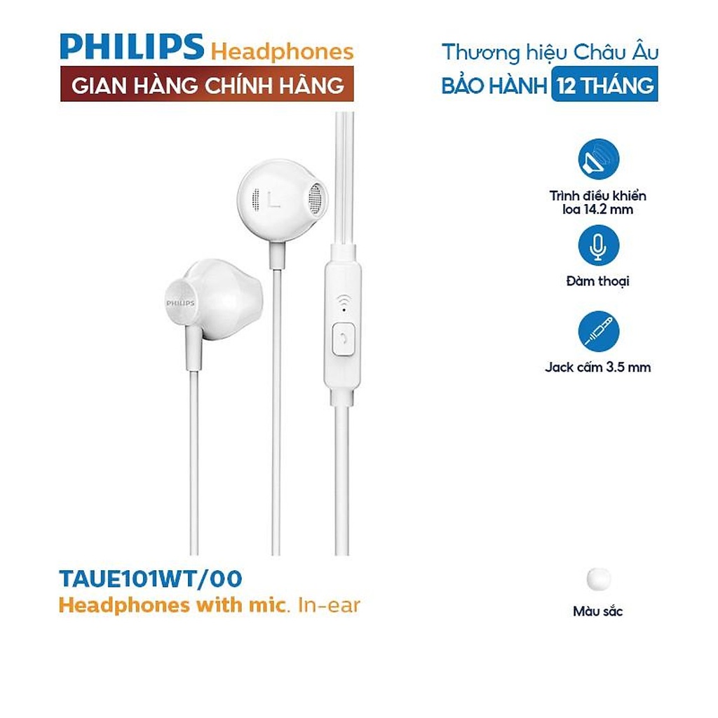 Tai nghe Philips TAUE101WT/00, có mic ( màu trắng)