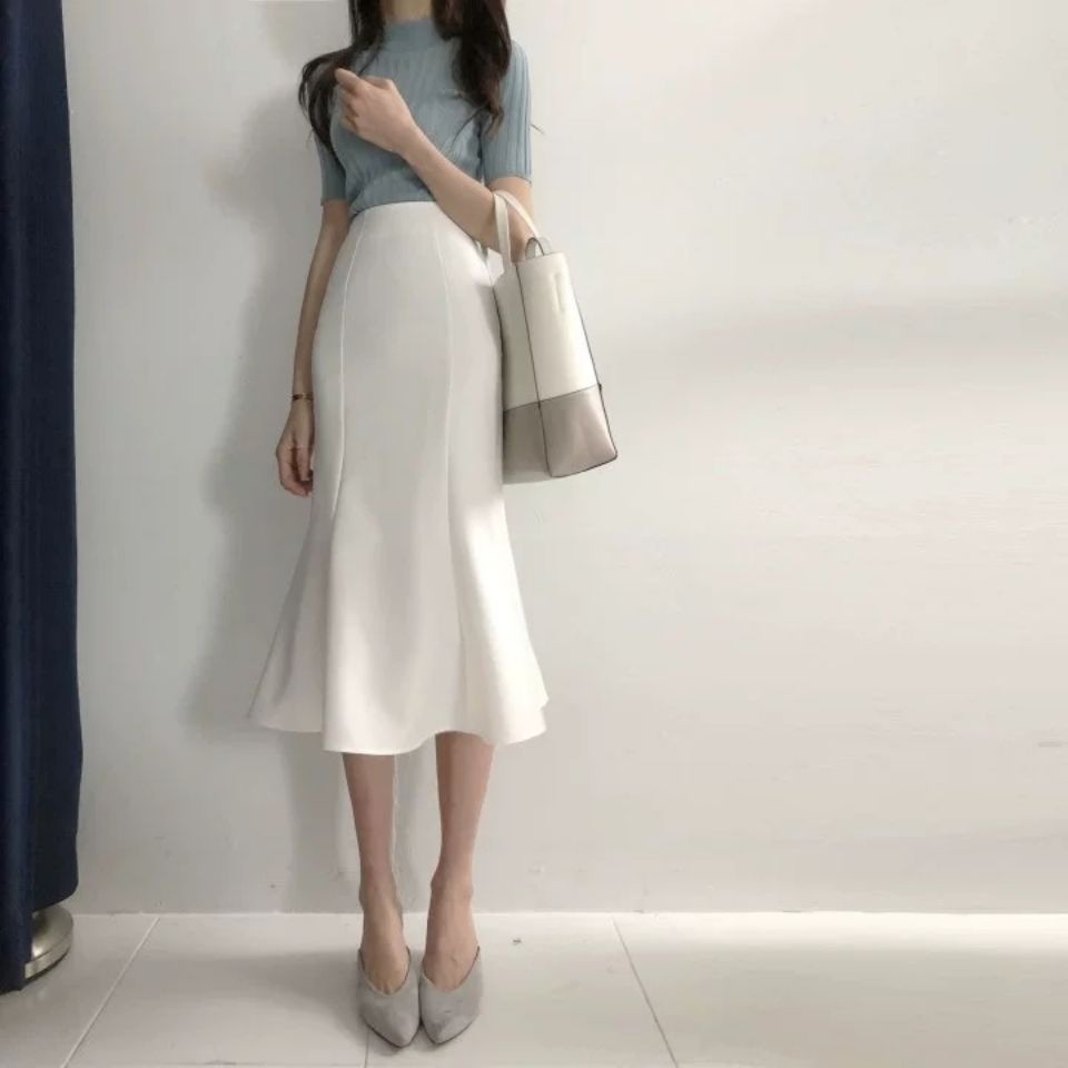 Chân Váy Đuôi Cá Lưng Cao Màu Trắng Thiết Kế Mới Xinh Xắn Thời Trang Dành Cho Nữ