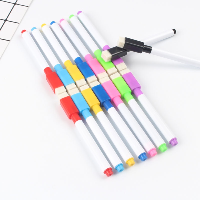Set 8 Bút Lông Trắng/Đen Nhiều Màu Sắc Kèm Gôm Tẩy Cho Học Sinh